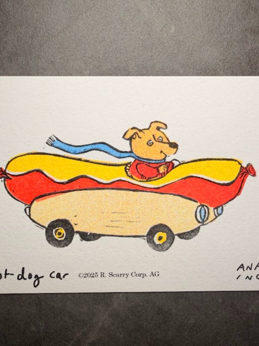 Ana Inciardi x Richard Scarry Hot Dog Car Mini Art Print